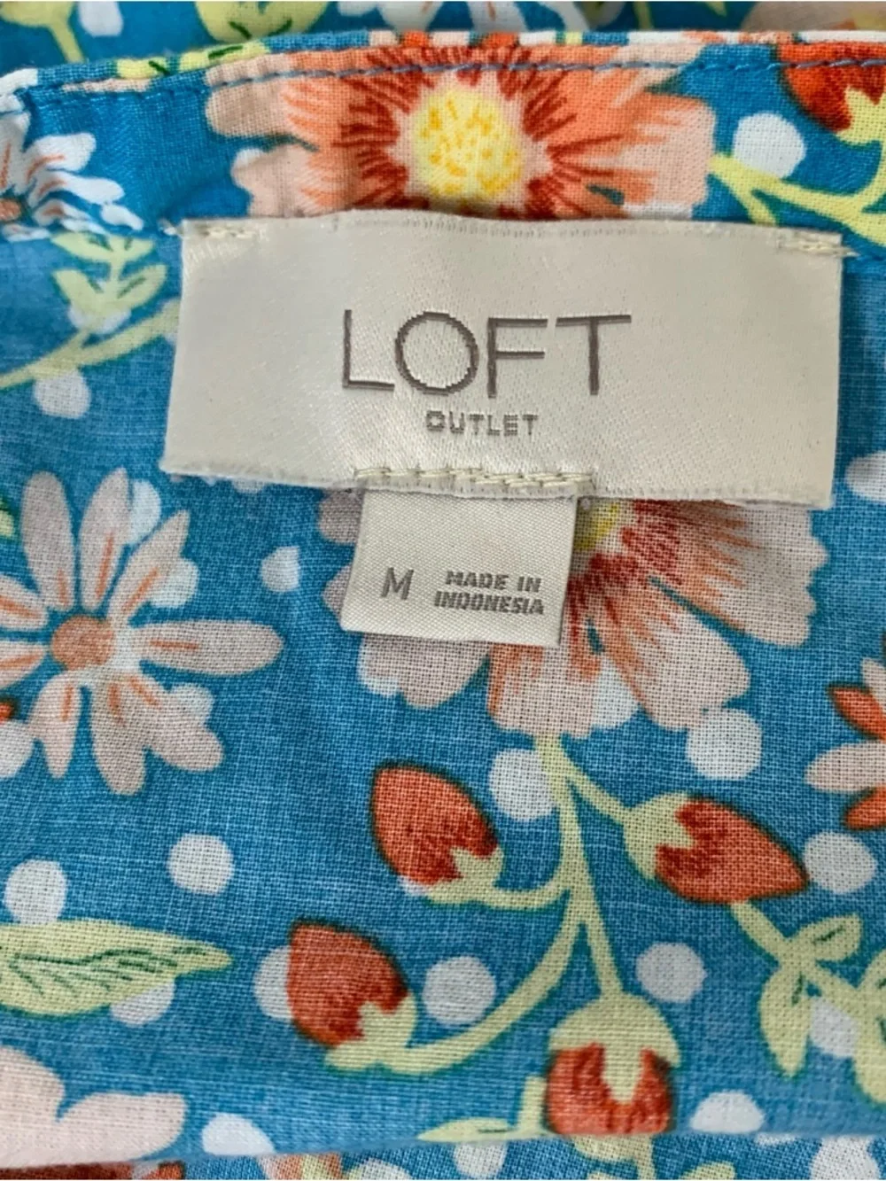 Loft Outlet Floral Puff Sleeve Top Womens M V Neck Button Popover Cotton